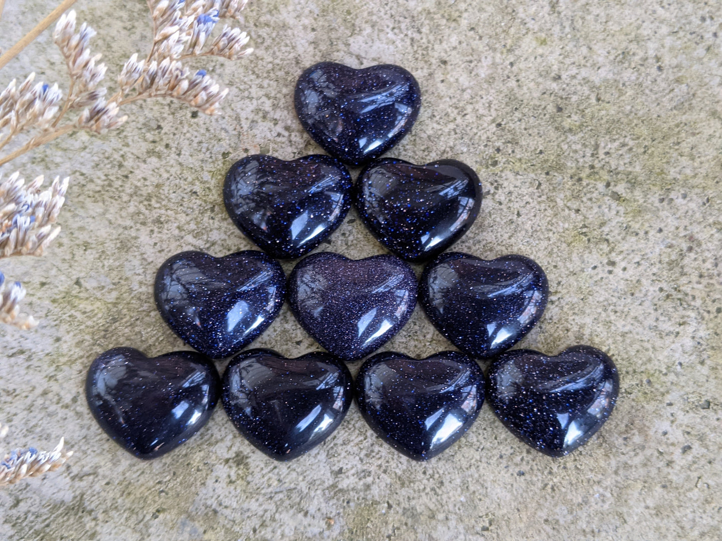 Blue Goldstone Heart Cabochons - 18mm