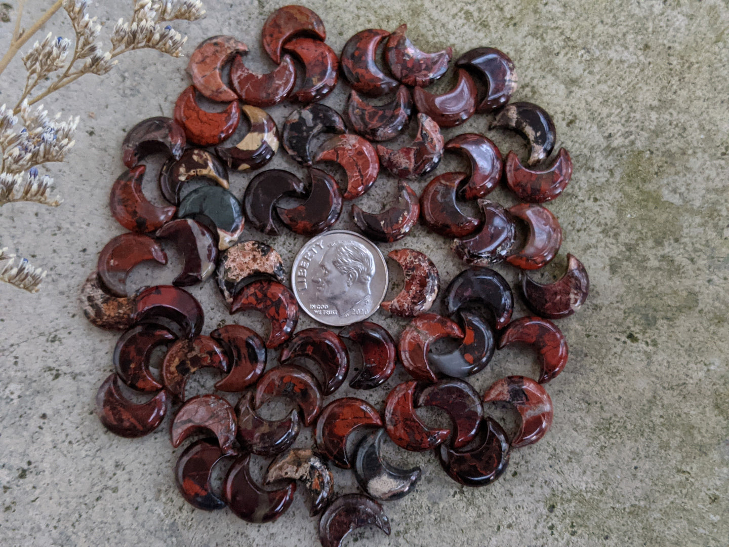 Red Brecciated Jasper Crescent Moon Bead