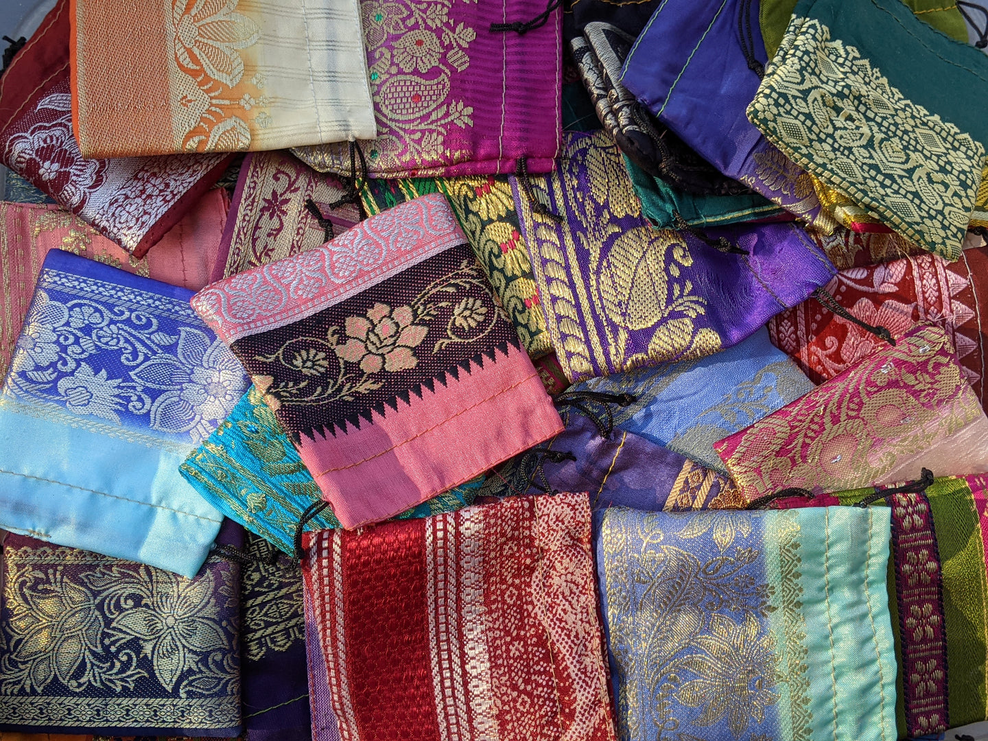 Silk Sari Drawstring Bags