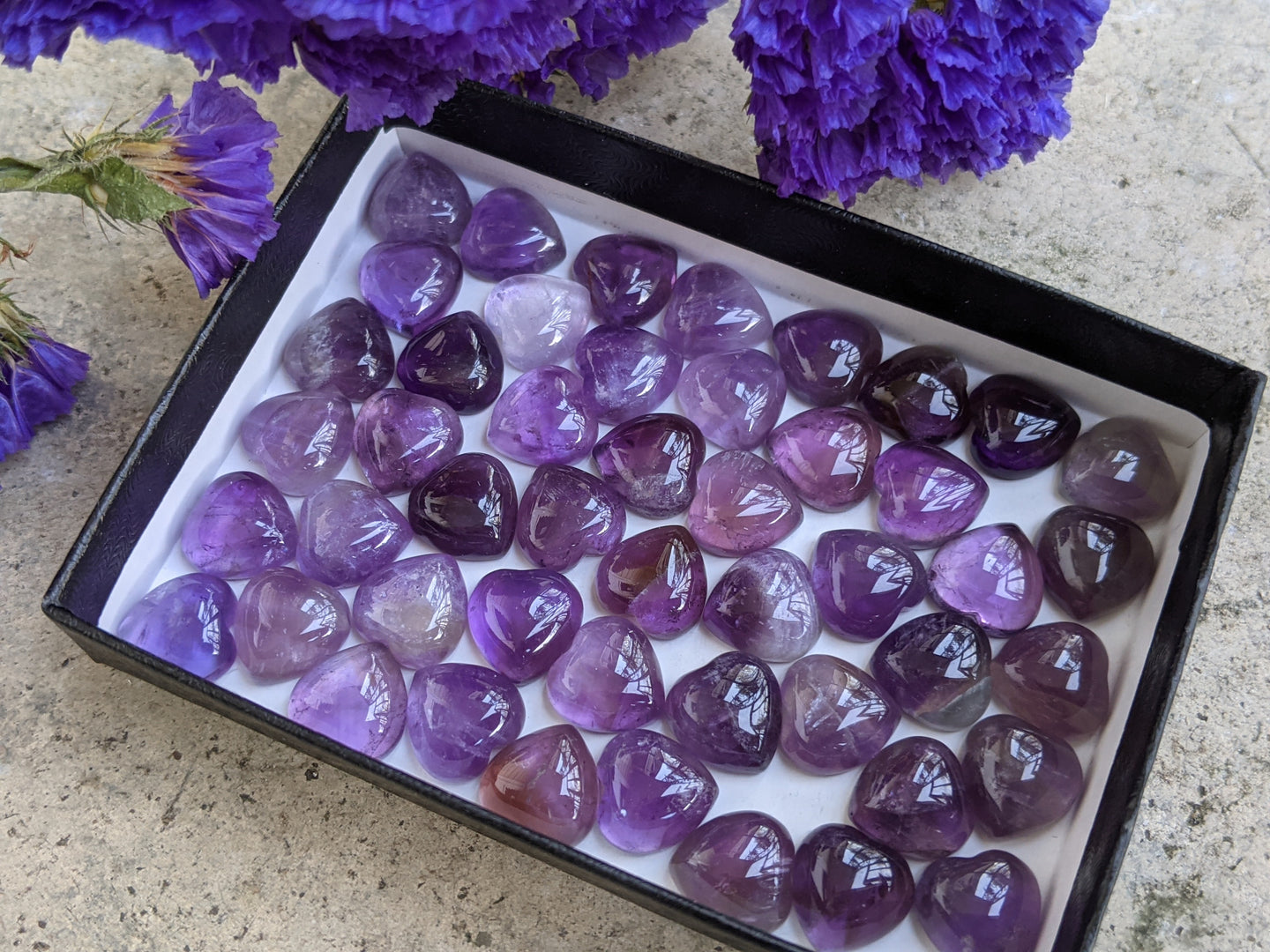 Amethyst Heart Cabochons - 10mm