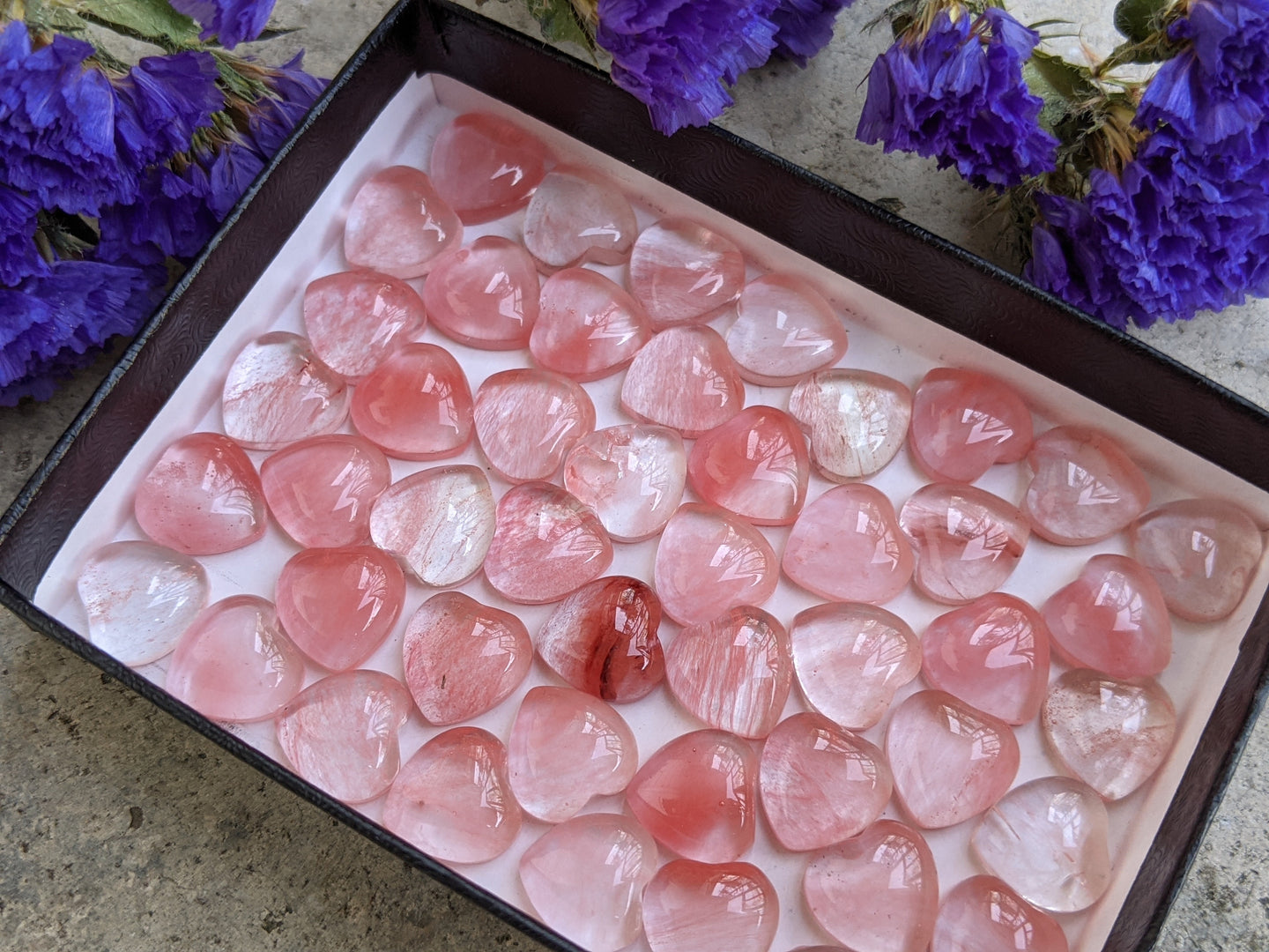 Cherry Quartz 10mm Heart Cabochons