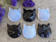 Opalite and Obsidian Knapped Cat Heads
