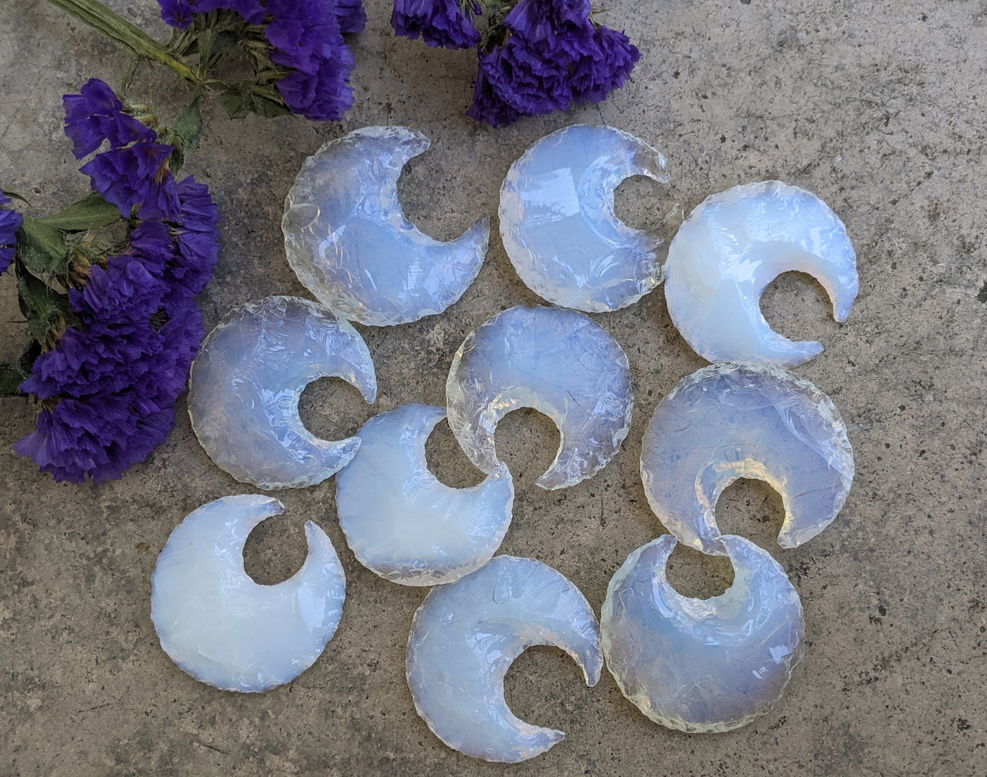 Knapped Opalite Crescent Moons