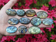 Labradorite Carved Triple Moon Pentacle Cabochons