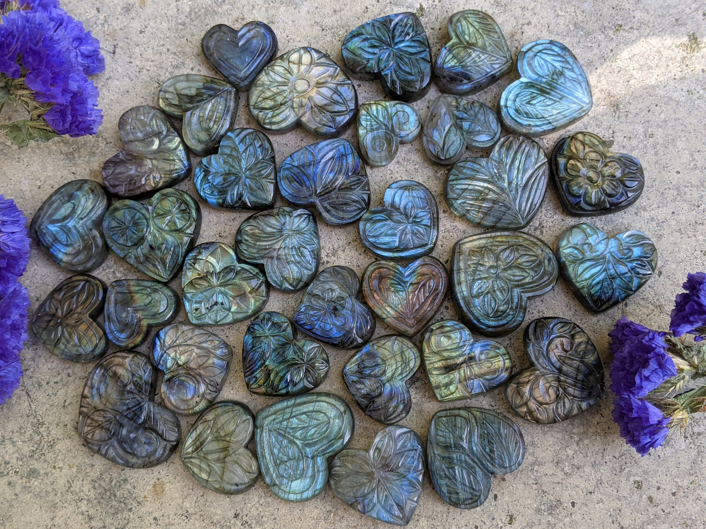 Labradorite Carved Heart Cabochons