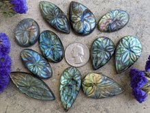 Load image into Gallery viewer, Labradorite Carved Floral Cabochons

