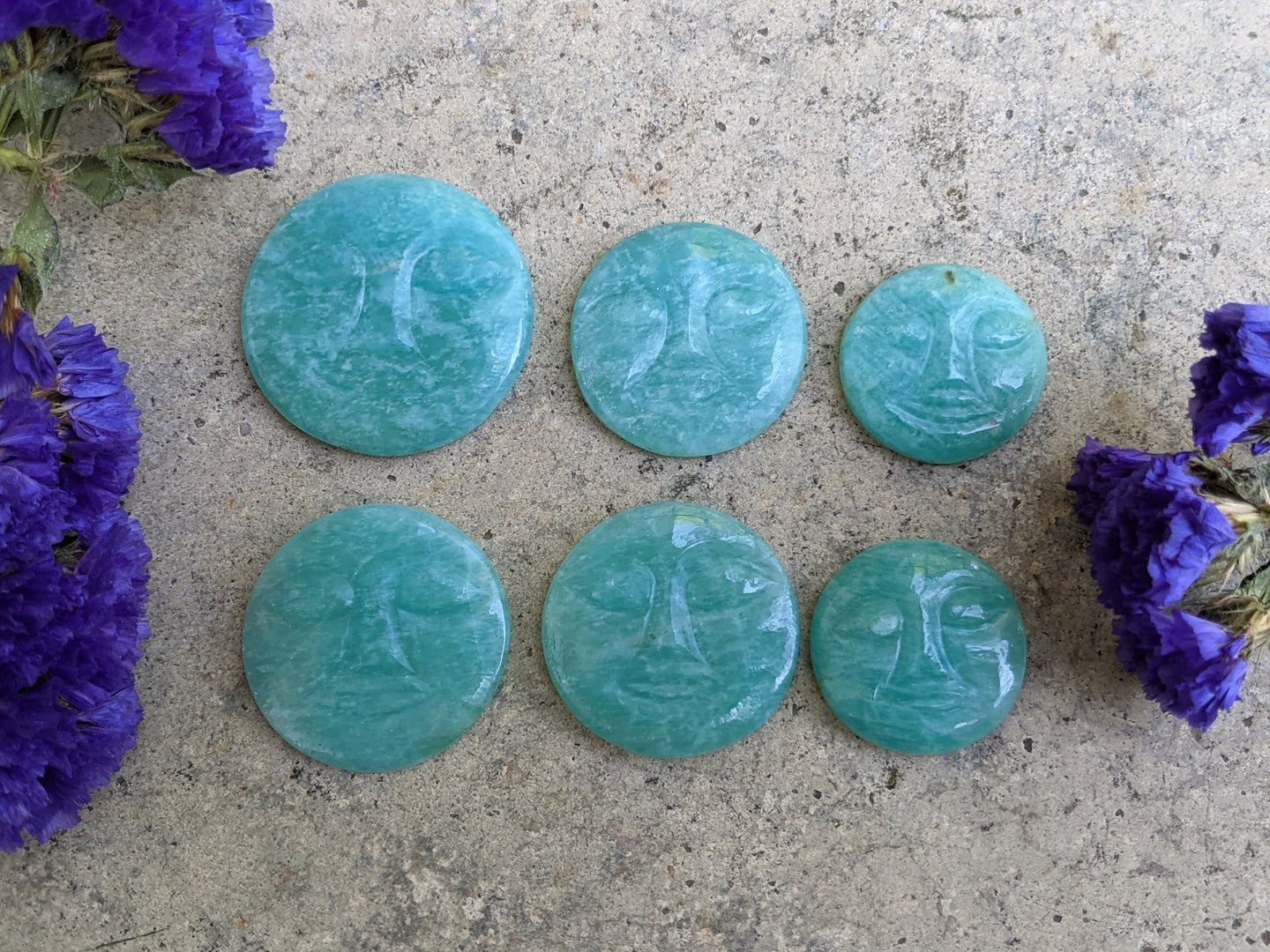 Amazonite Carved Face Cabochons