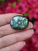 Load image into Gallery viewer, Labradorite Carved Triple Moon Pentacle Cabochons
