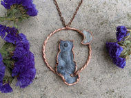 Handmade Chalcedony Rosette Cat and Moon Pendant