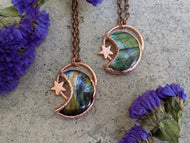 Handmade Labradorite Crescent Moon and Star Pendant