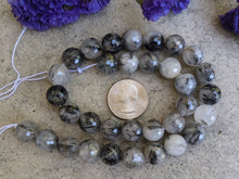 Load image into Gallery viewer, Tourmalinated Quartz Faceted Round Beads - 14mm
