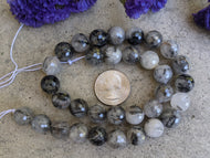Tourmalinated Quartz Faceted Round Beads - 14mm