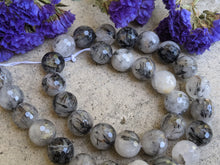 Load image into Gallery viewer, Tourmalinated Quartz Faceted Round Beads - 14mm
