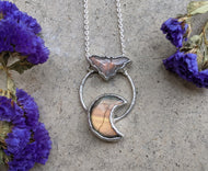 Handmade Labradorite Bat and Crescent Moon Pendant