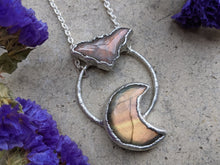 Load image into Gallery viewer, Labradorite Bat and Crescent Moon Pendant
