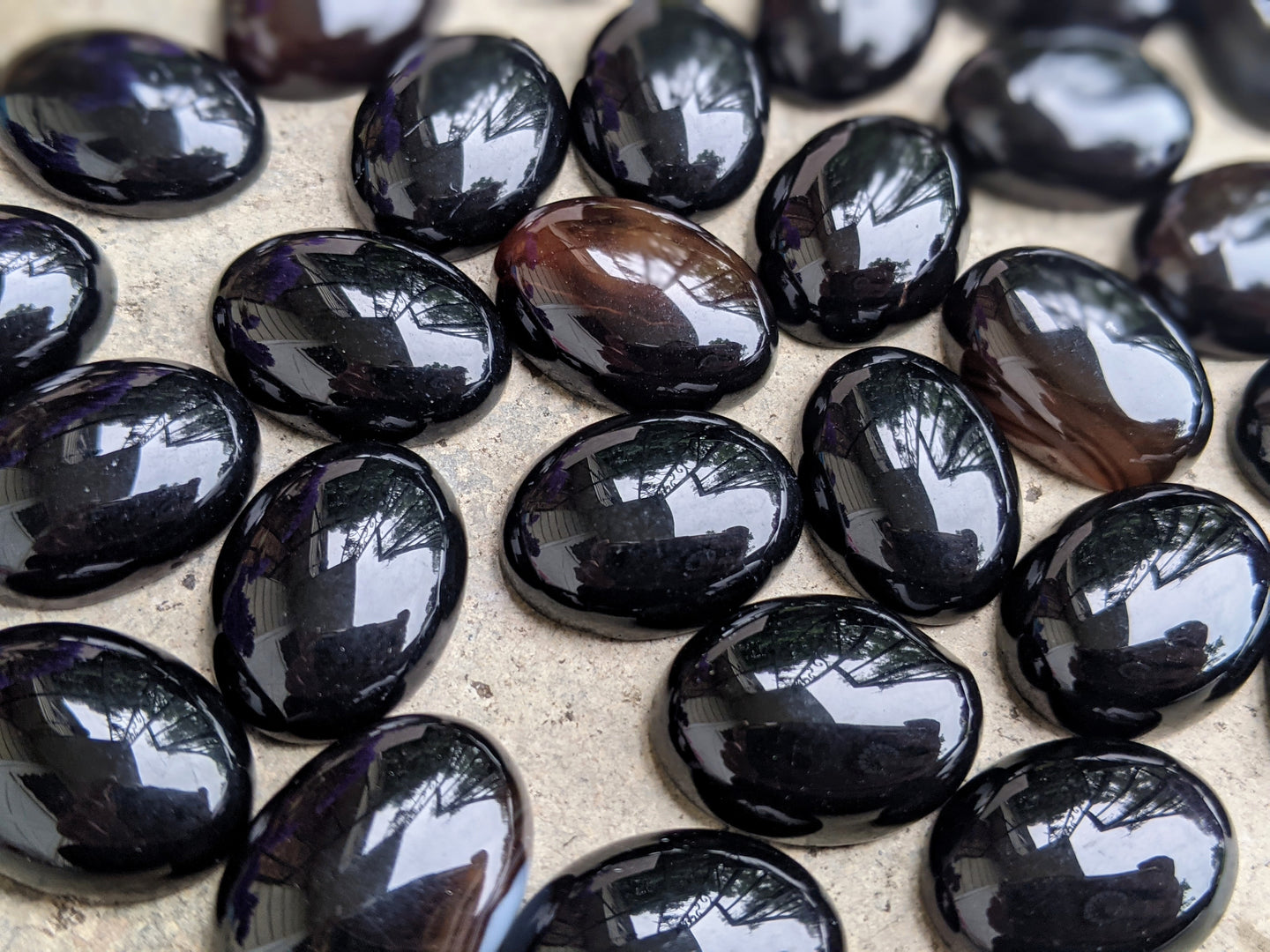 Black Agate Oval Cabochons - 15x20