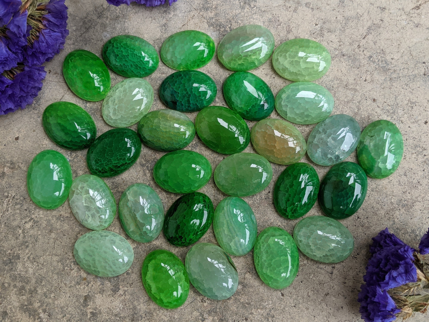 Dragon's Vein Agate Green Oval Cabochons - 15x20