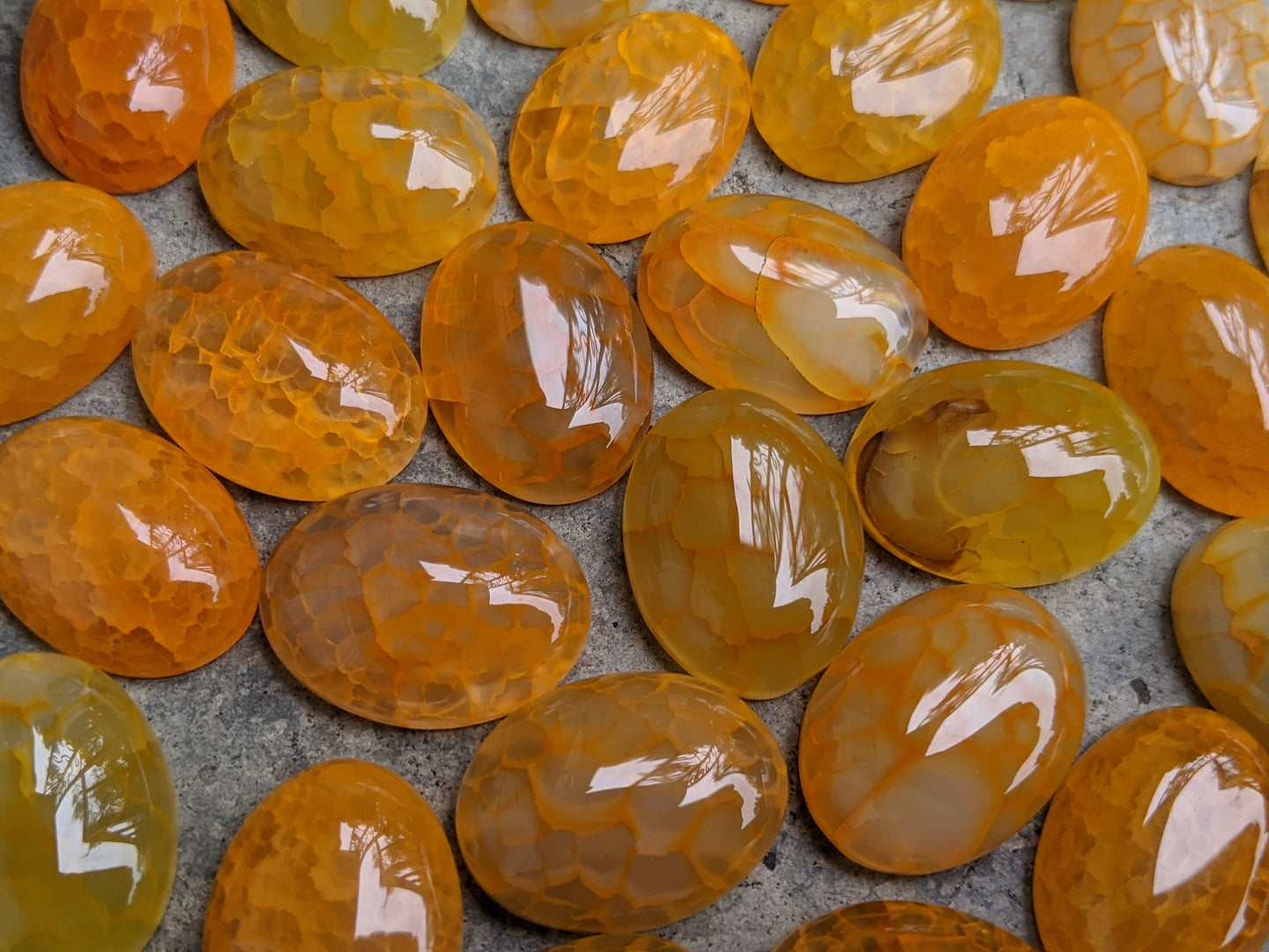 Dragon's Vein Agate Orange and Yellow Oval Cabochons - 15x20