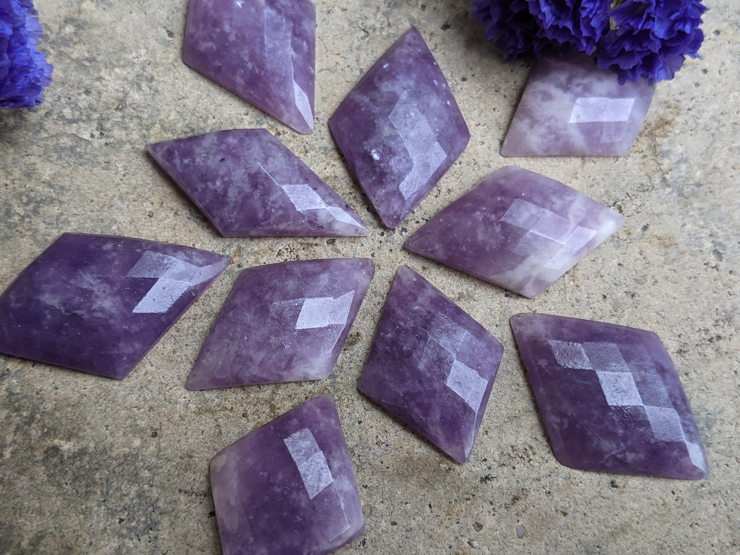 Lepidolite Rose Cut Cabochons - Diamonds