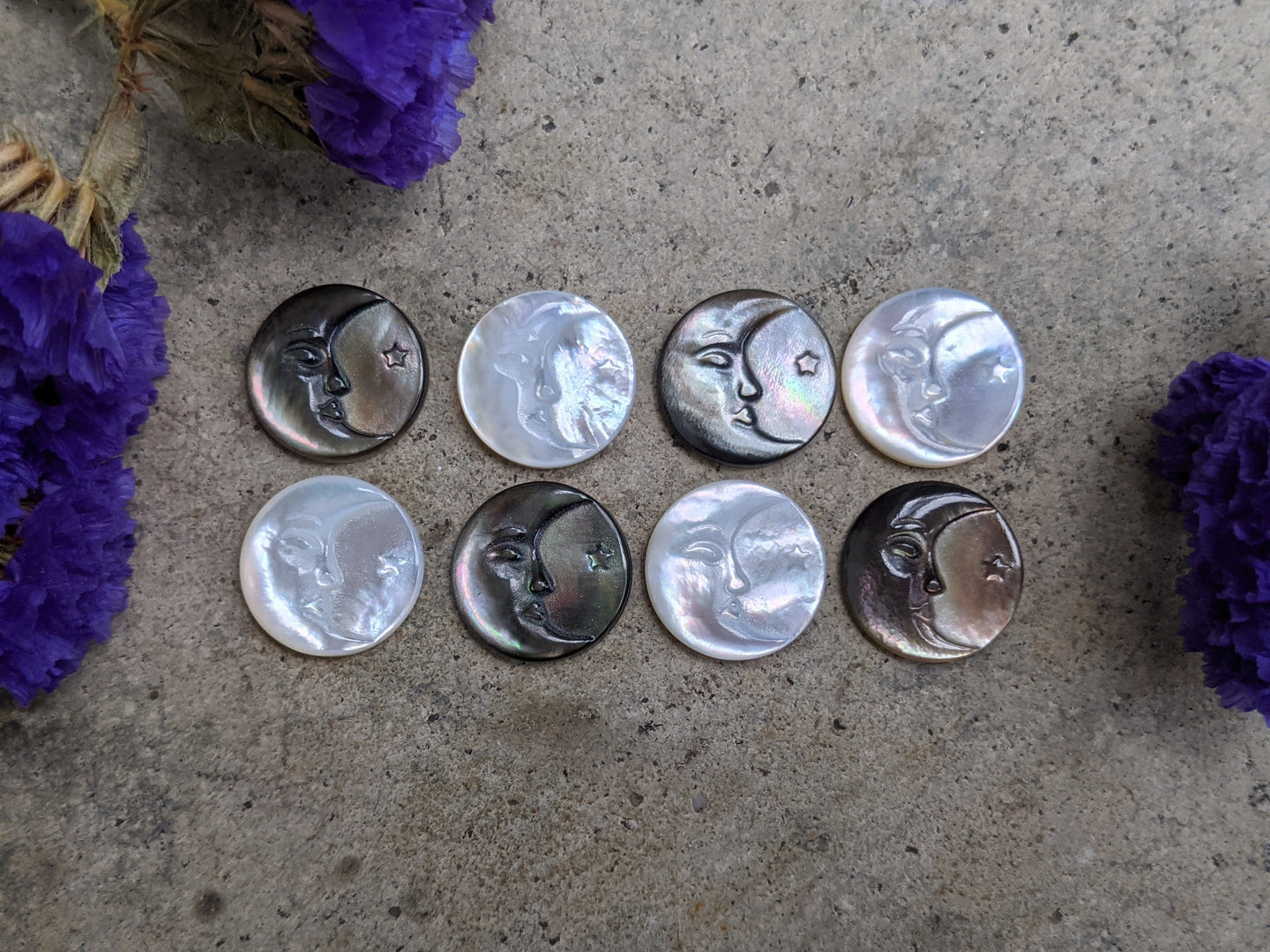 Mother of Pearl Carved Moon Cabochons