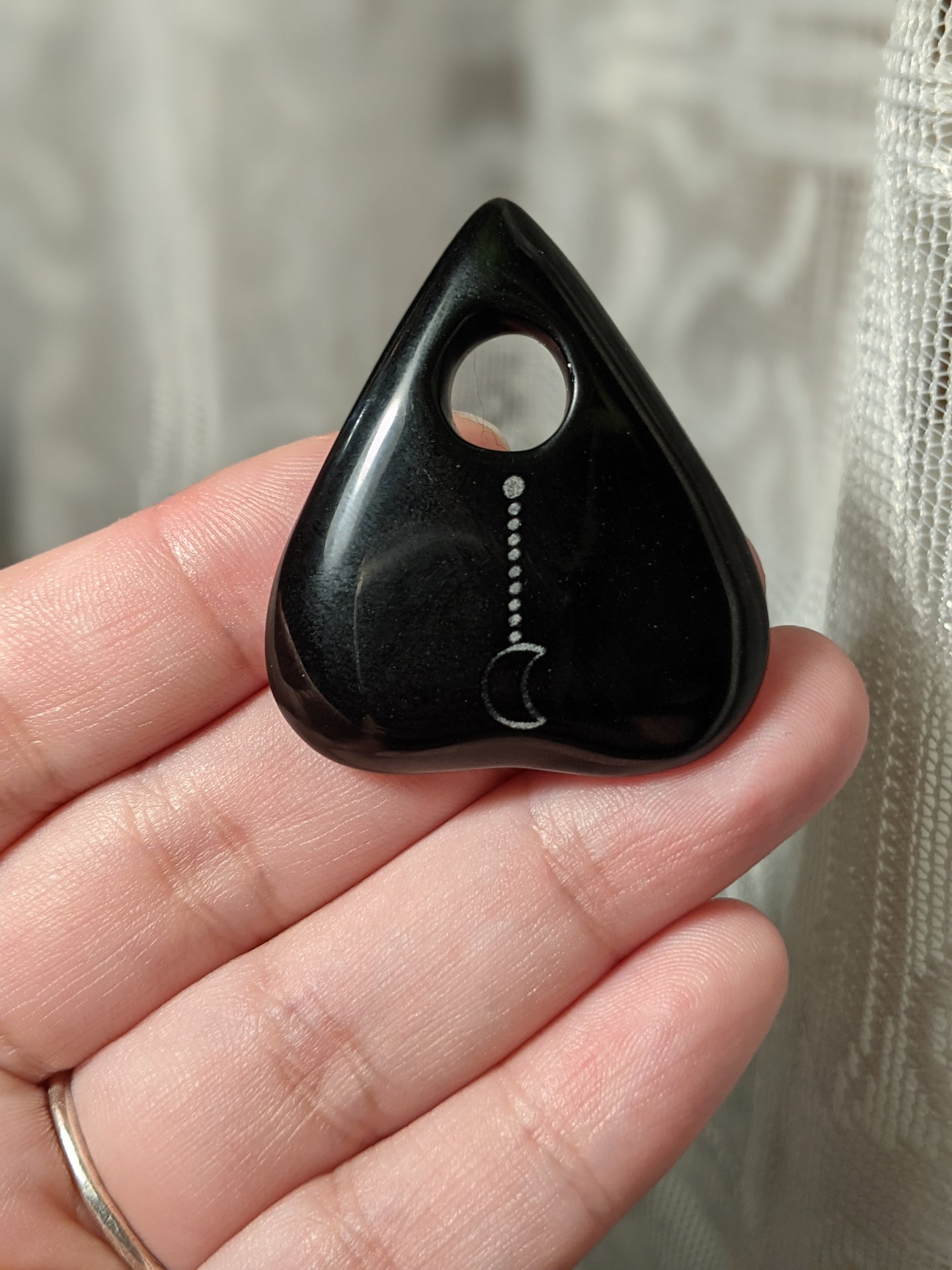 Etched Obsidian Planchette - Moon Charm