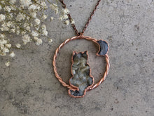 Load image into Gallery viewer, Chalcedony Rosette Cat and Moon Pendant
