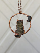 Load image into Gallery viewer, Chalcedony Rosette Cat and Moon Pendant

