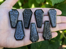 Load image into Gallery viewer, Silver Sheen Obsidian Carved Coffins
