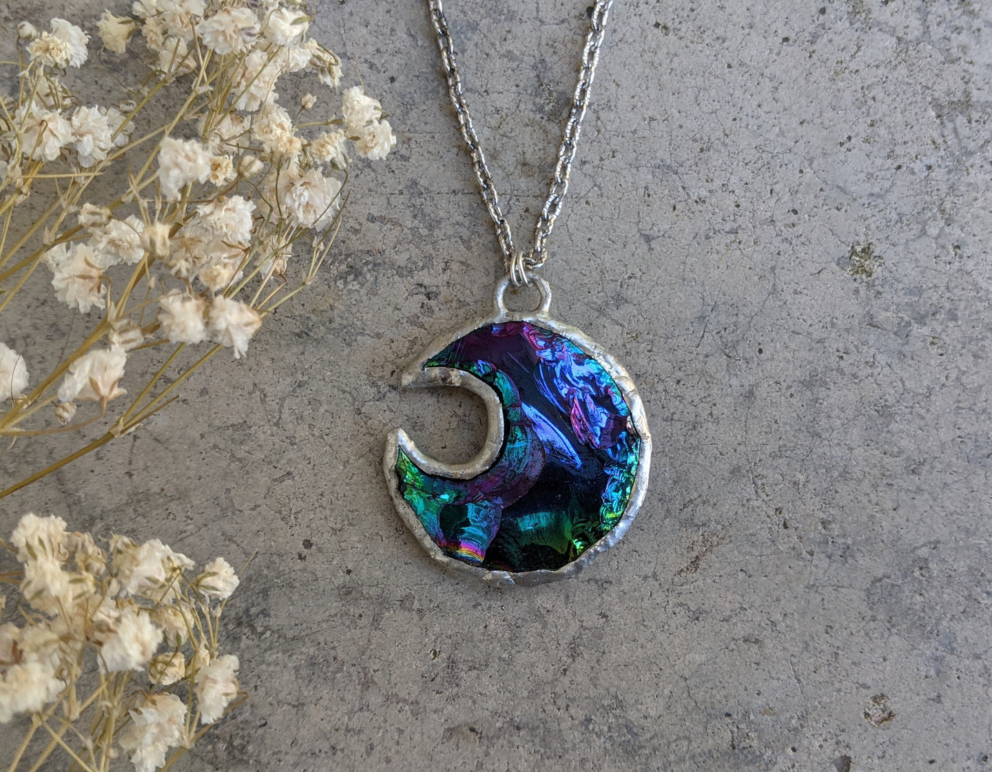 Aura Obsidian Moon Pendant