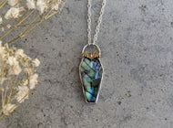 Handmade Labradorite Coffin and Bat Pendant