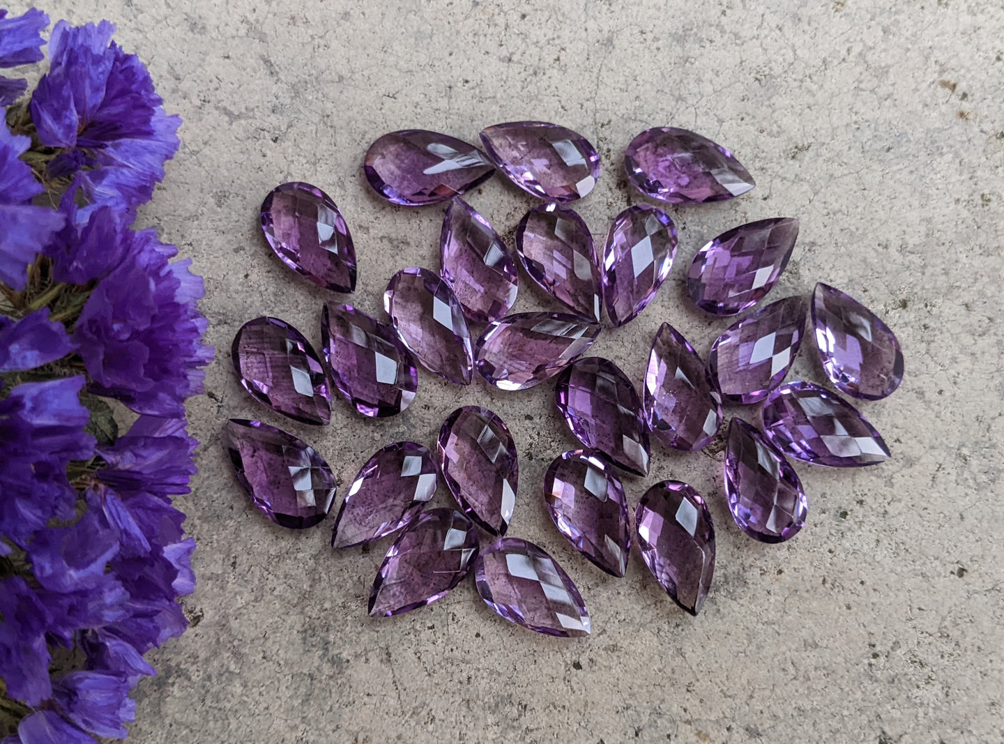 Amethyst Rose Cut Teardrops - 8x14mm