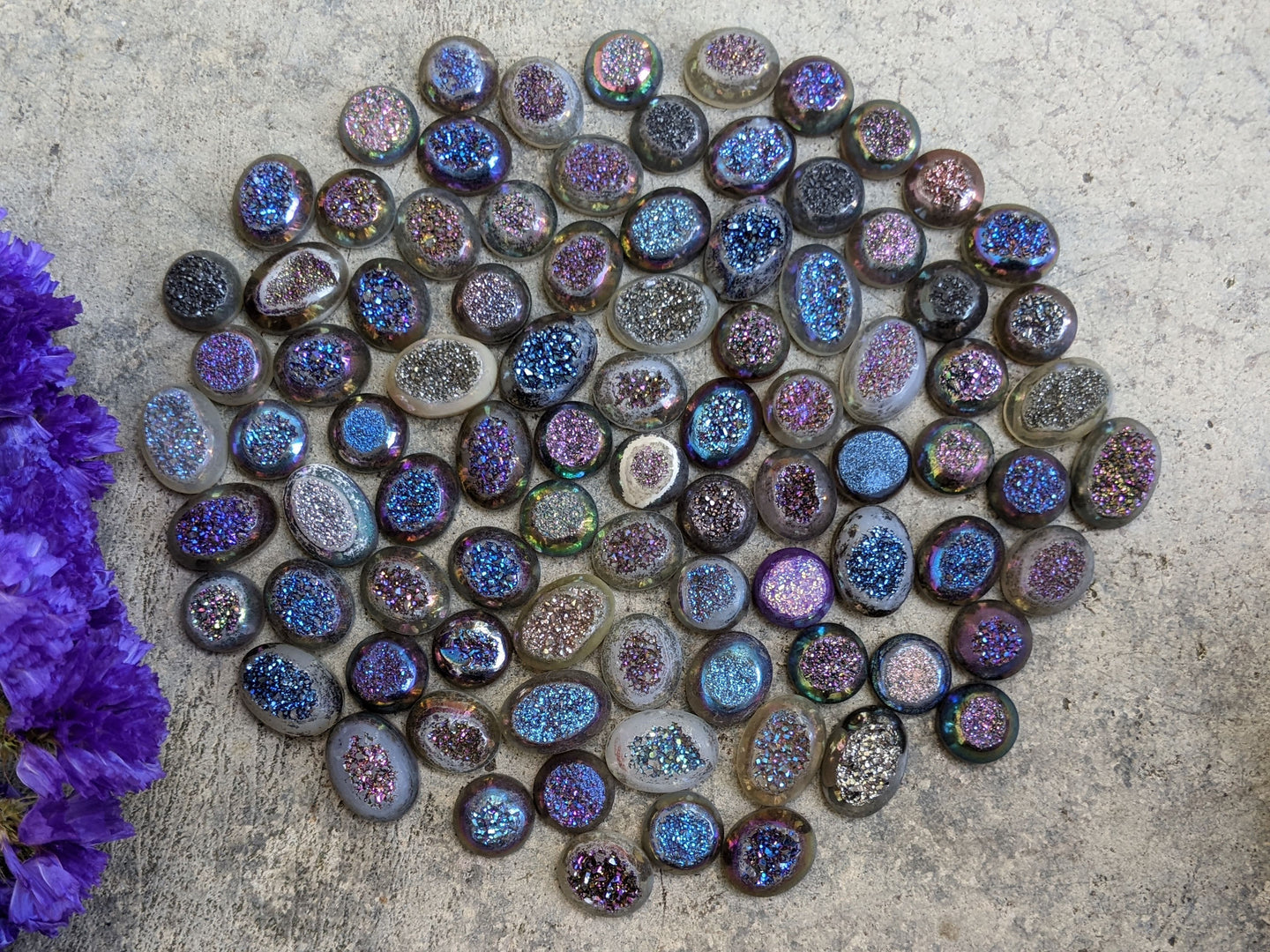 Titanium Druzy Agate Mixed Cabochons - Clearance