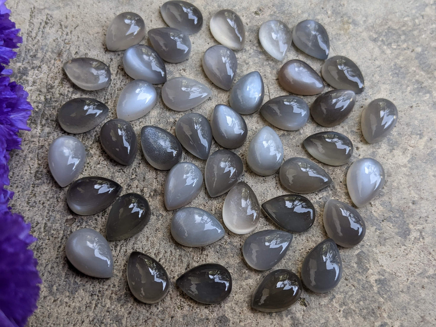 Grey Moonstone Teardrop Cabochons - 7x10mm