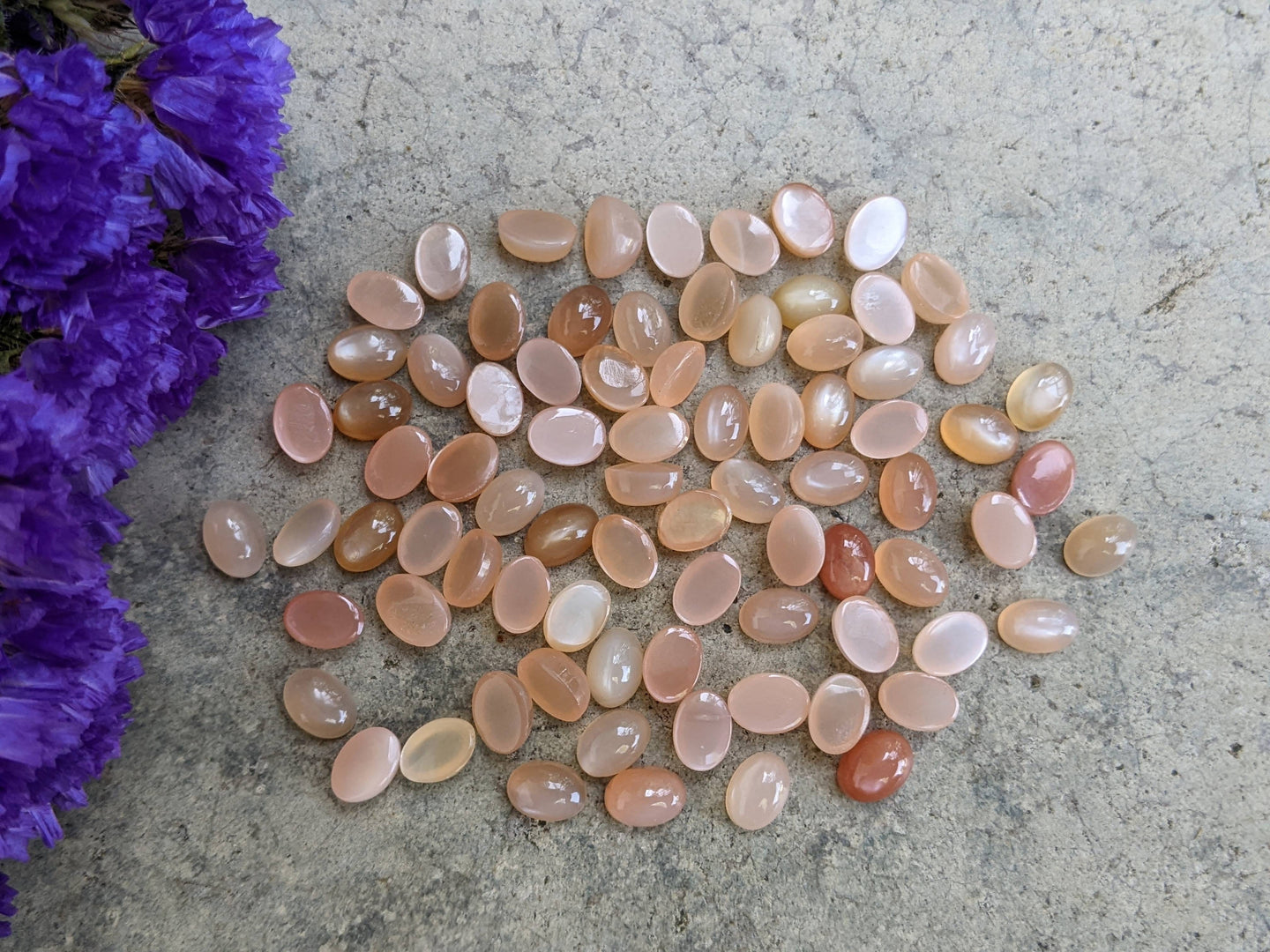 Peach Moonstone Oval Cabochons - 5x7mm