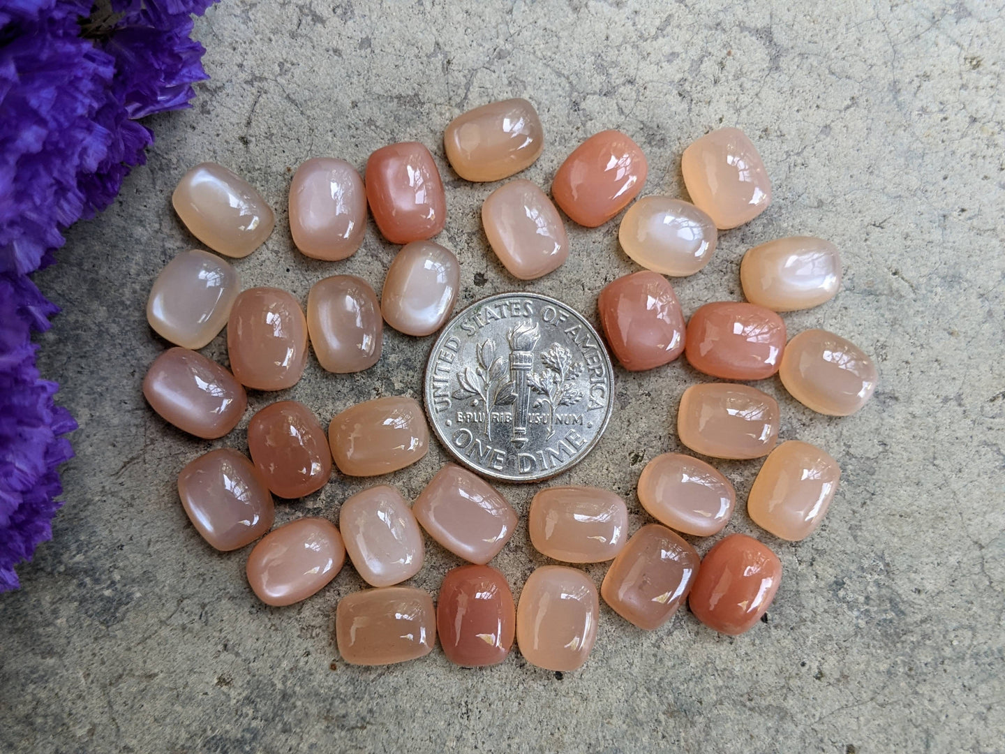 Peach Moonstone Rectangle Cabochons - 7x9mm