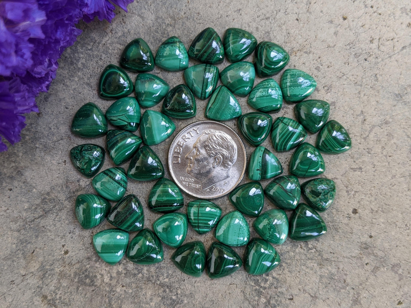 Malachite Trillion Cabochons - 8mm