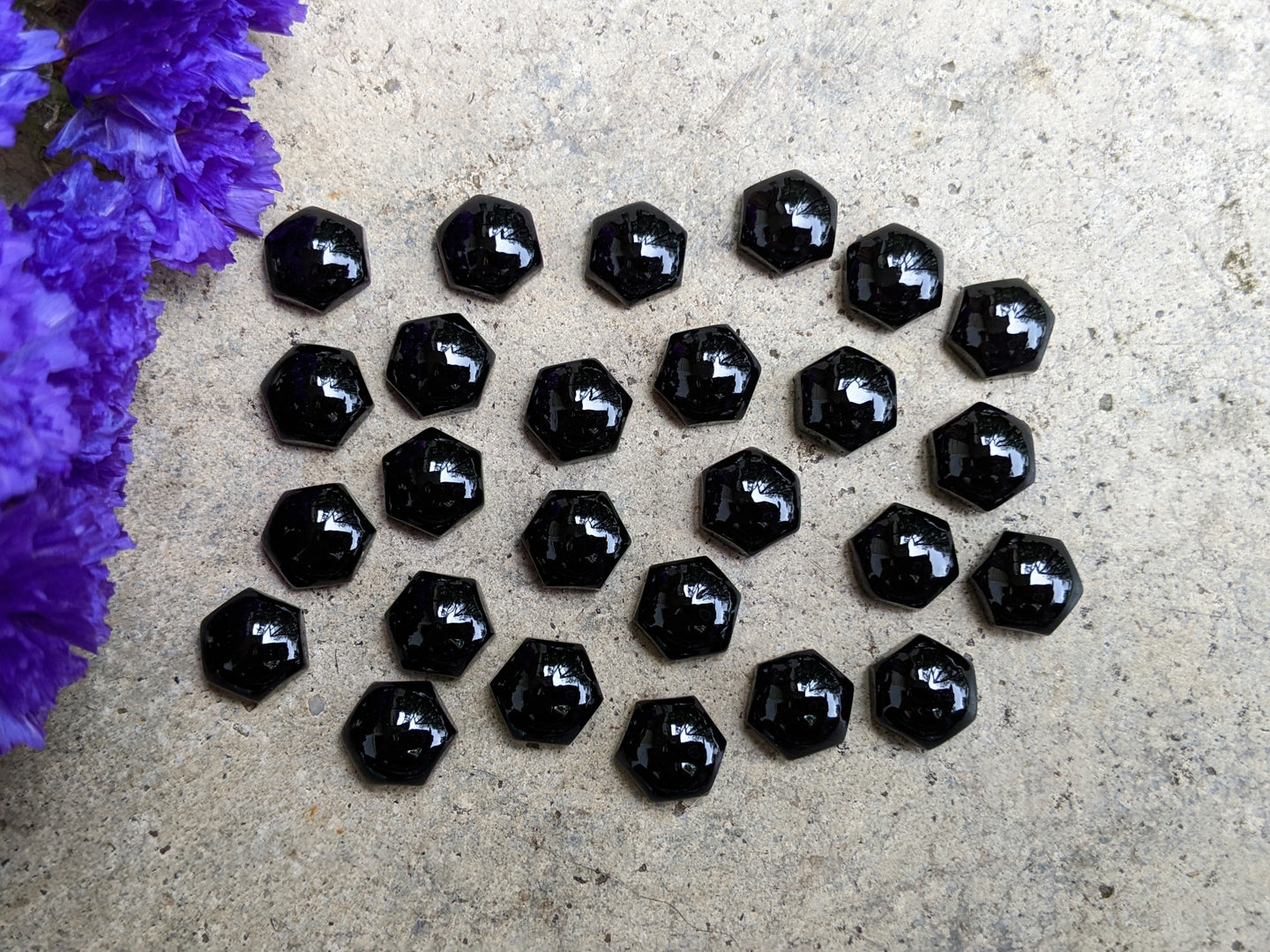 Black Onyx Hexagon Cabochons - 8mm
