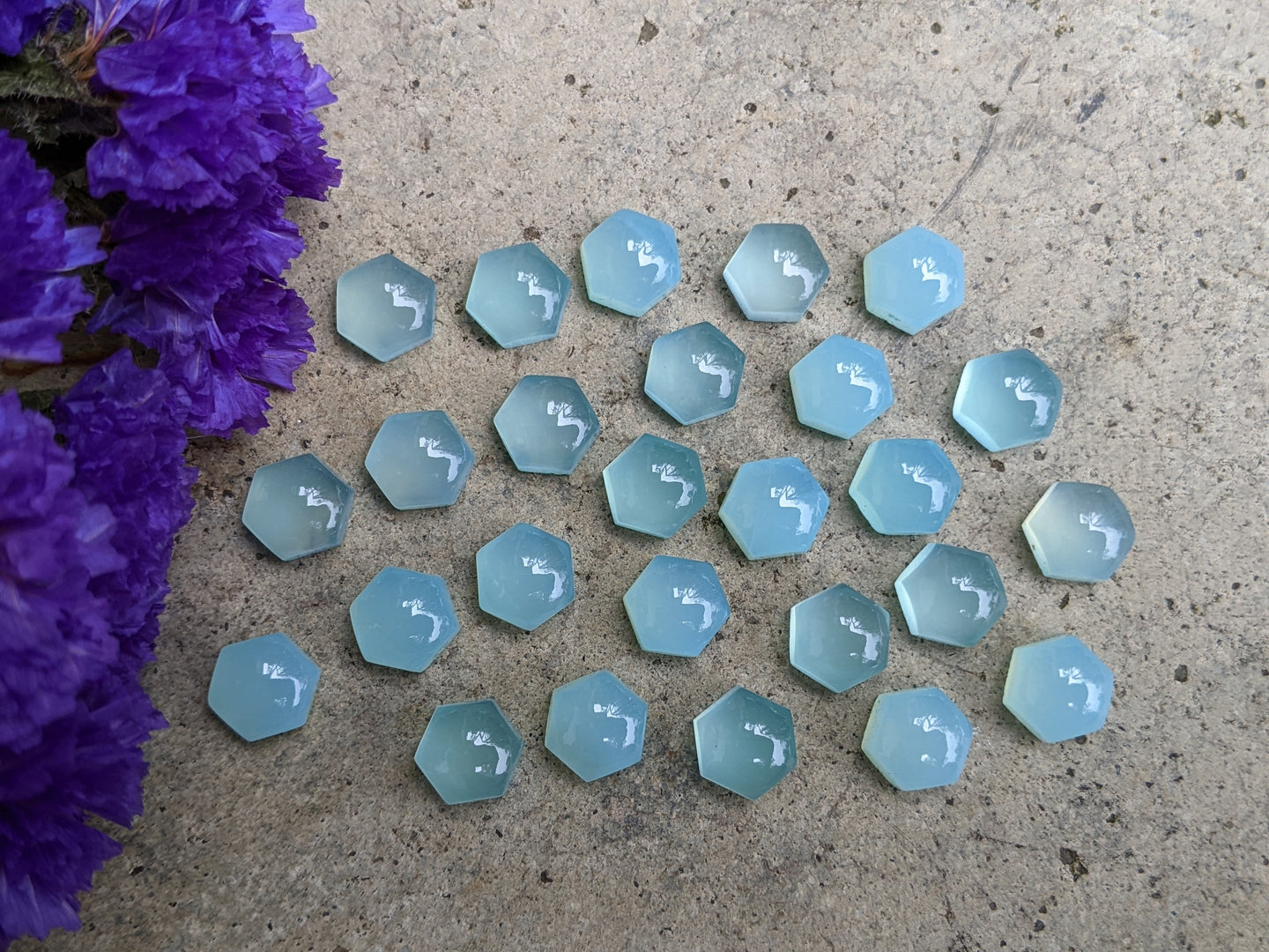 Aqua Chalcedony Hexagon Cabochons - 8mm