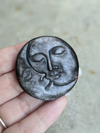 Silver Sheen Obsidian Sun and Moon Carving