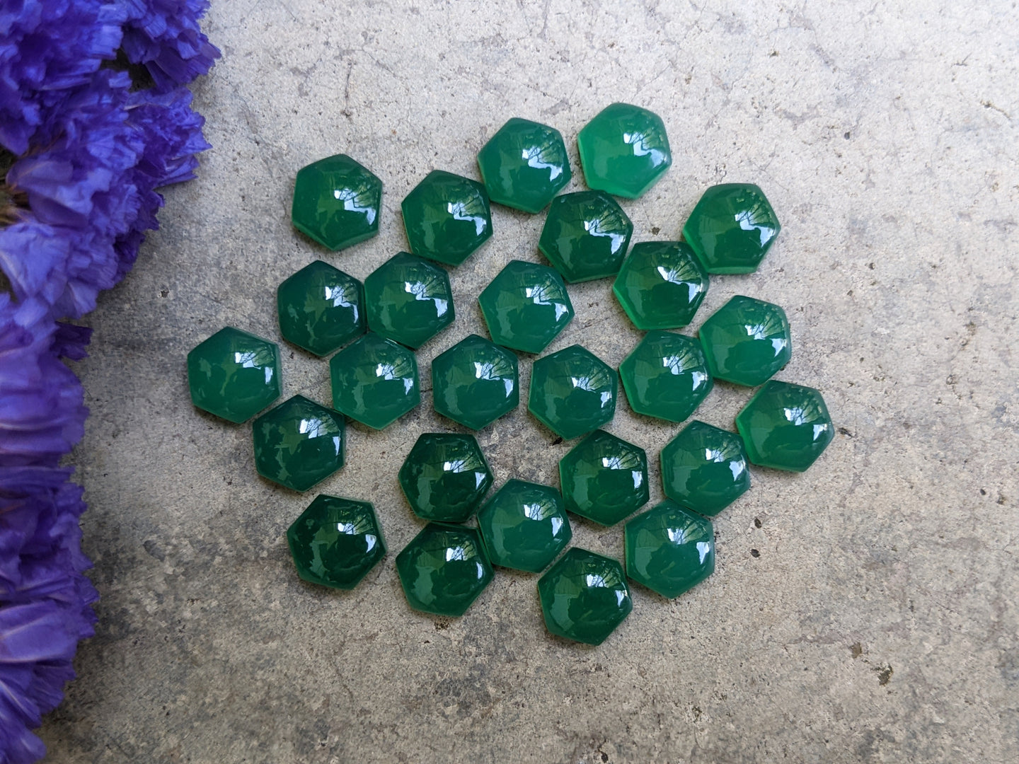 Green Onyx Hexagon Cabochons - 8mm