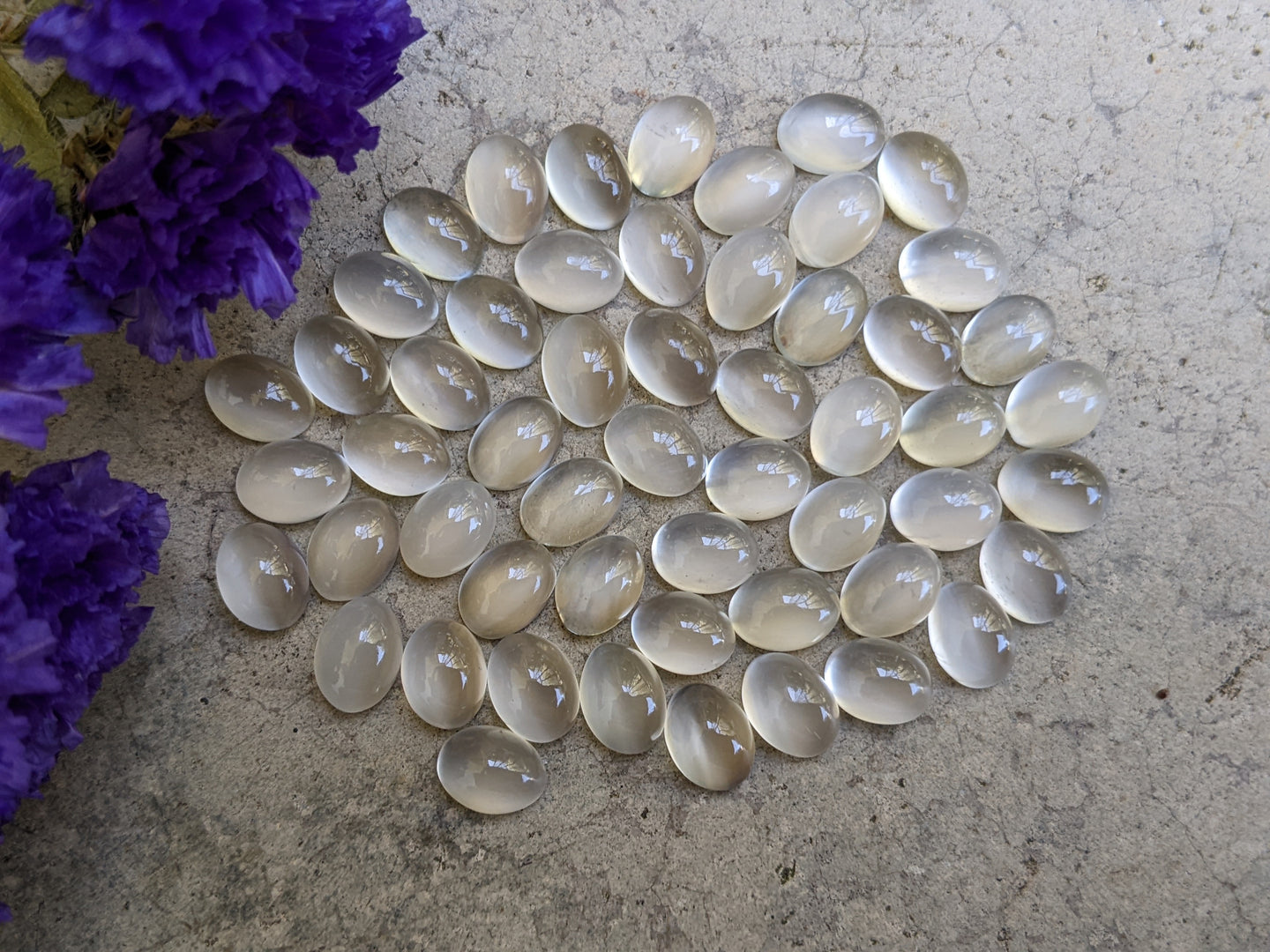 White Moonstone Oval Cabochons - 6x8