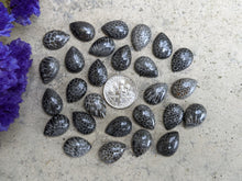 Load image into Gallery viewer, Black Fossil Coral Teardrop Cabochons - 10x14mm
