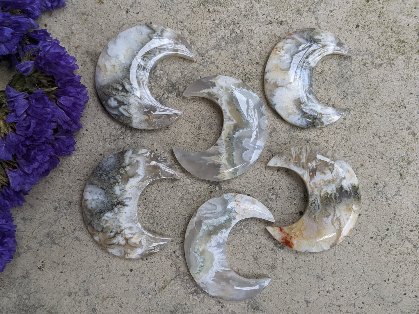 Ghost Seam Agate Crescent Moon Cabochons