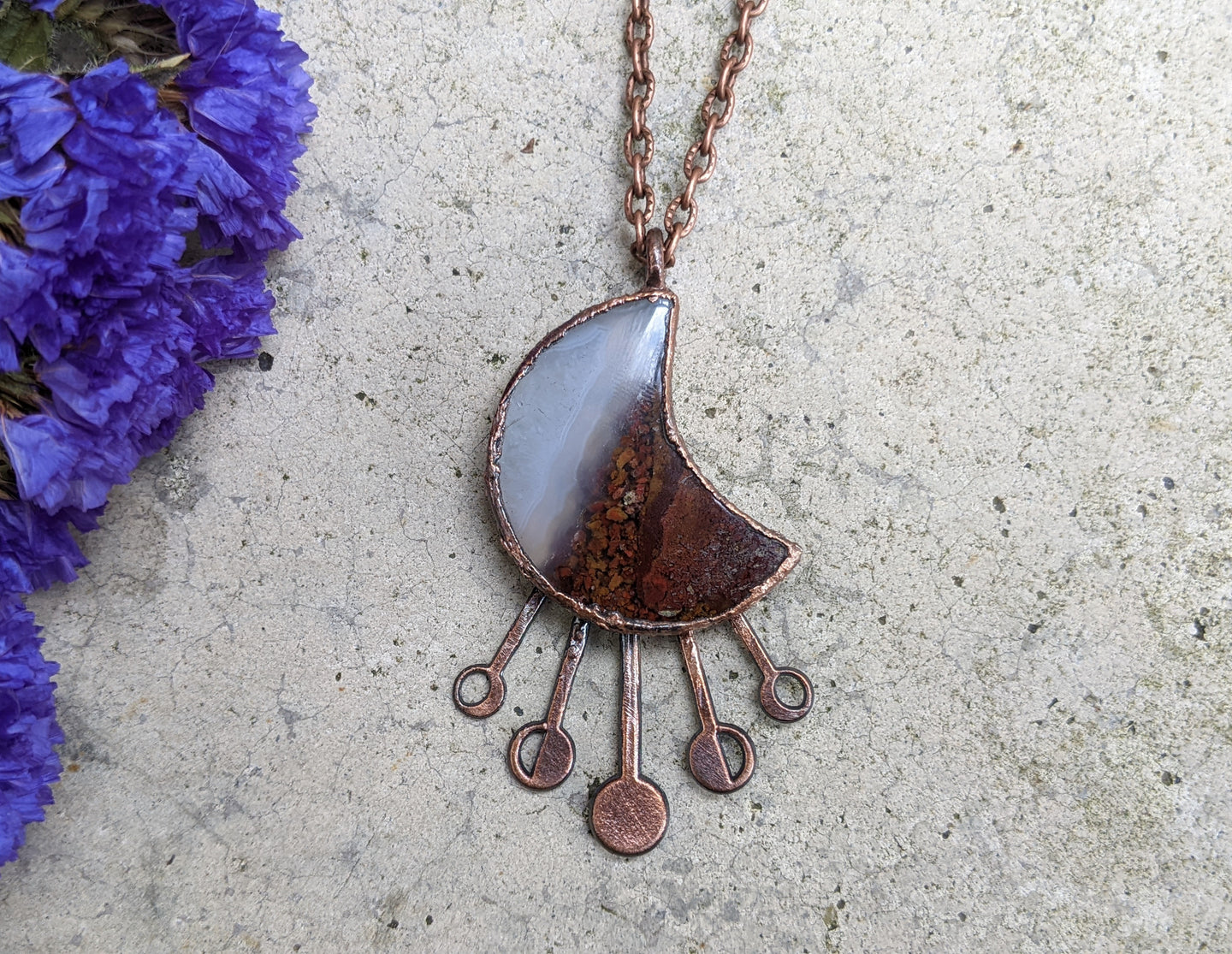 Red Moss Agate Crescent Moon Pendant