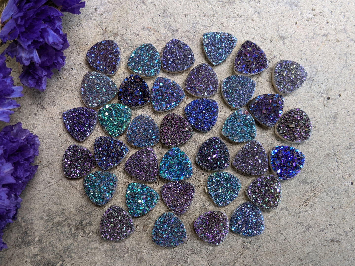 Titanium Druzy Agate Trillion Cabochons - 8mm