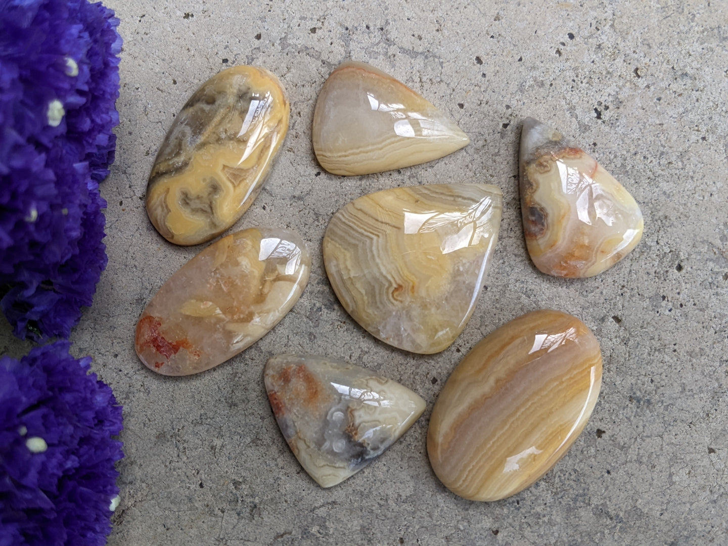 Yellow Crazy Lace Agate Cabochons