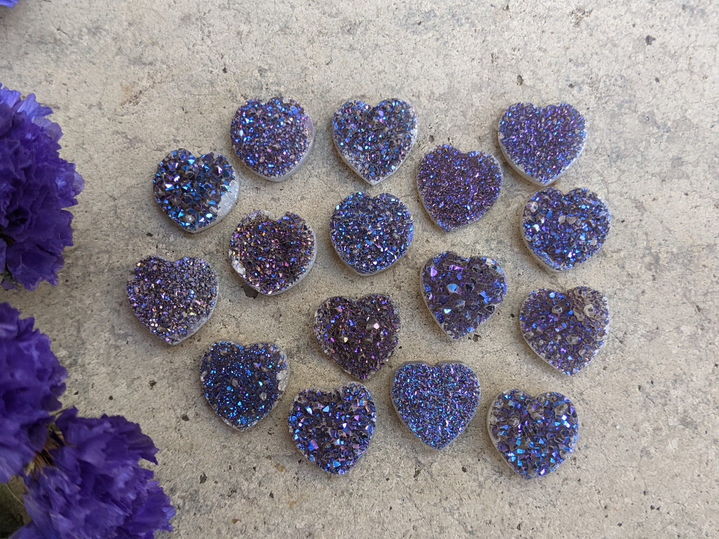 Titanium Druzy Agate Heart Cabochons - Purple/Blue