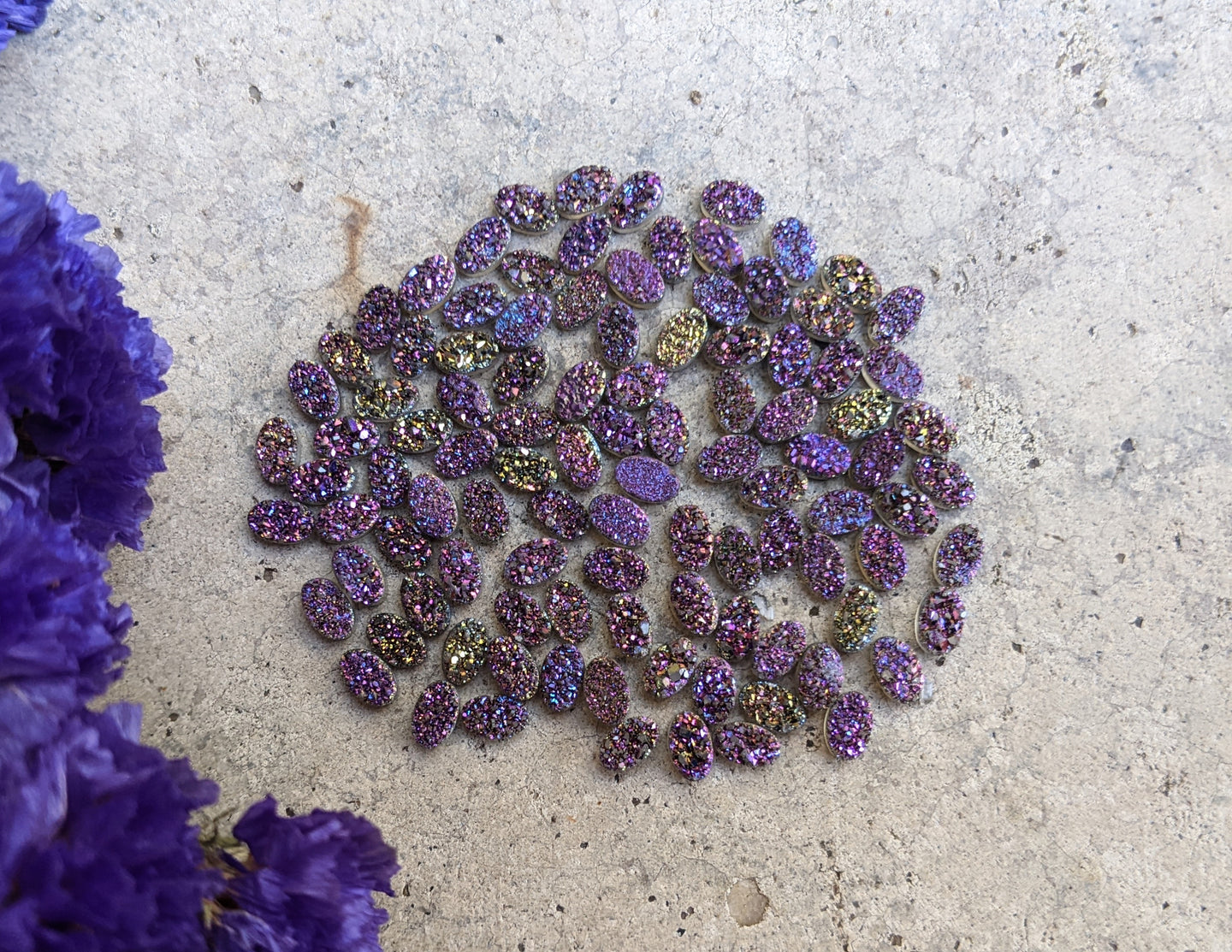 Titanium Druzy Agate Oval Cabochons - Purple/Green