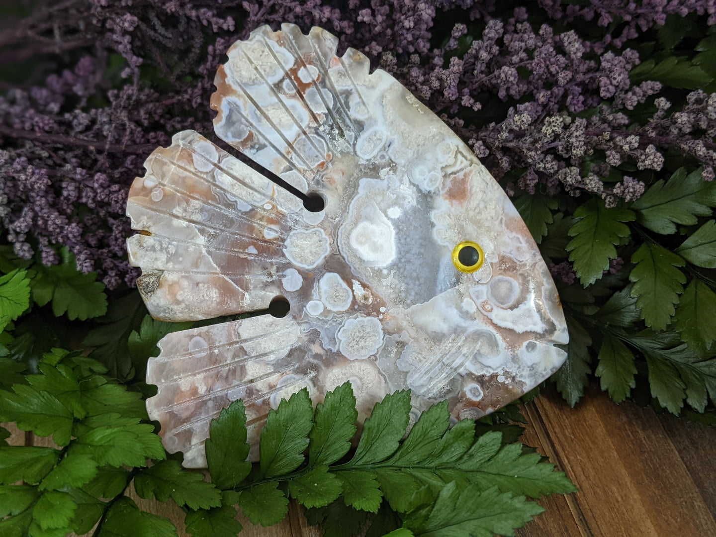 Crazy Lace Agate Fish Carving