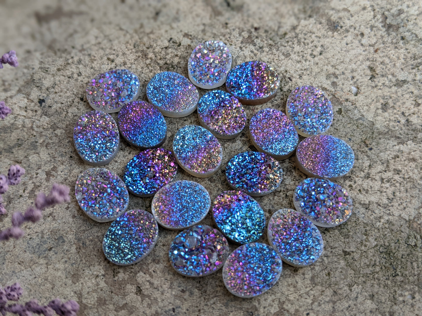 Titanium Druzy Agate Rainbow Oval Cabochons - 8x10mm